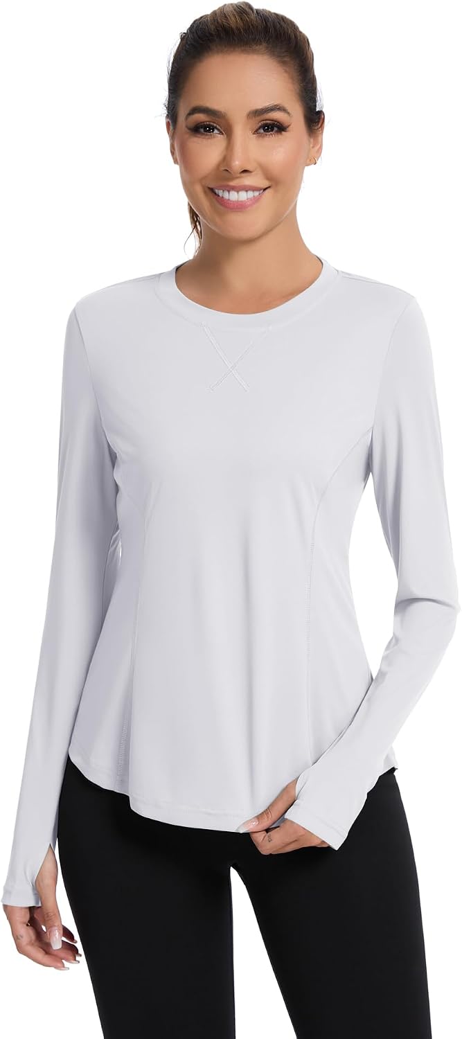 Avoogue Women UPF 50+ UV Shirts Long Sleeve with Thumb Holes Workout Sun Shirt Quick Dry Athletic Hiking Running Tops