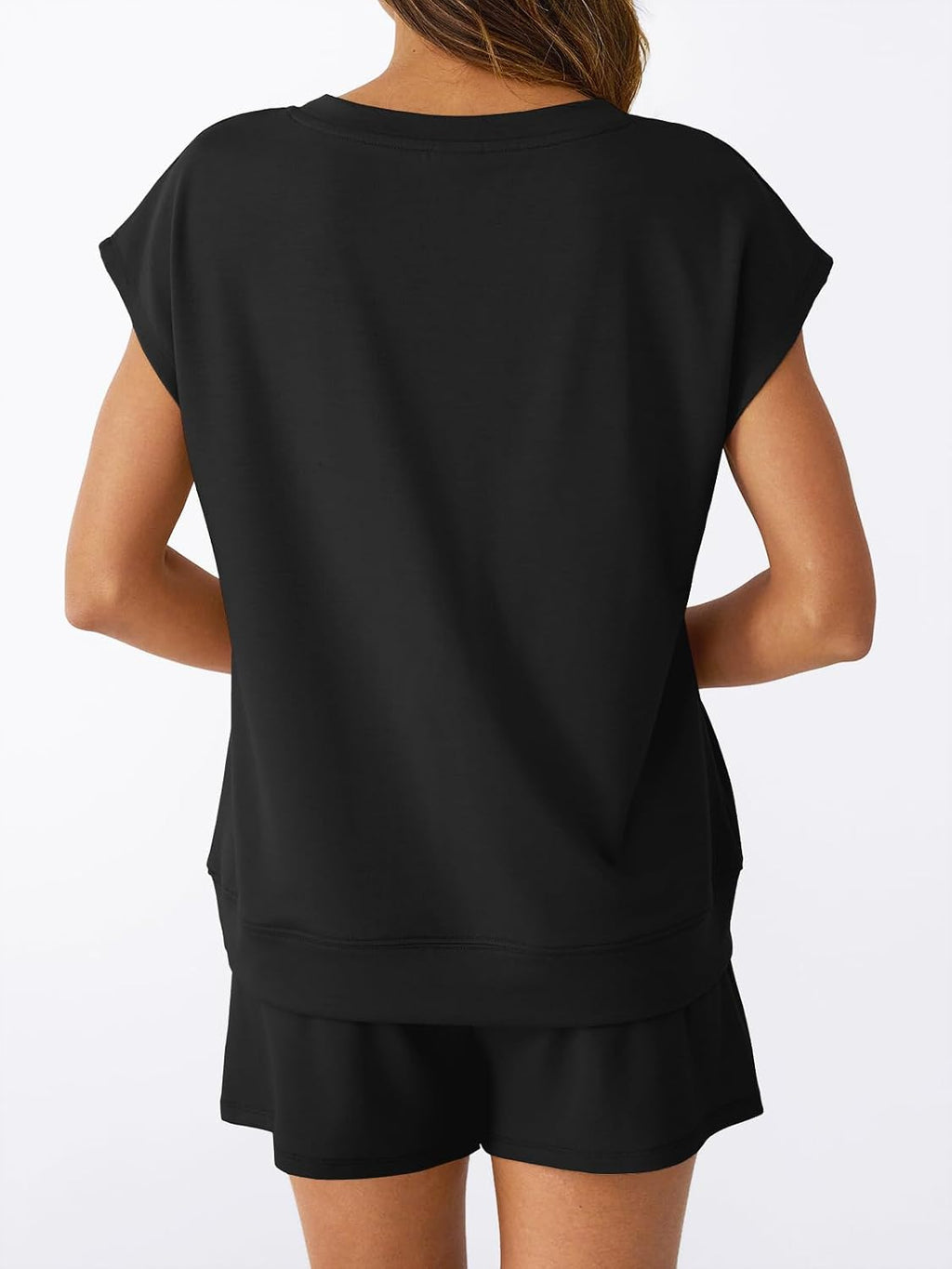 AUTOMET 2 Piece V Neck Cap Sleeve Shirt and Shorts Set Womens Matching Summer Lounge Sets