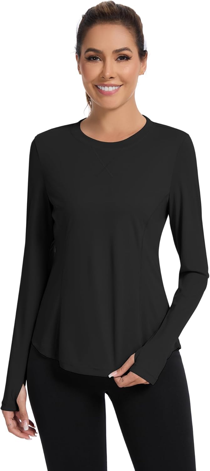 Avoogue Women UPF 50+ UV Shirts Long Sleeve with Thumb Holes Workout Sun Shirt Quick Dry Athletic Hiking Running Tops