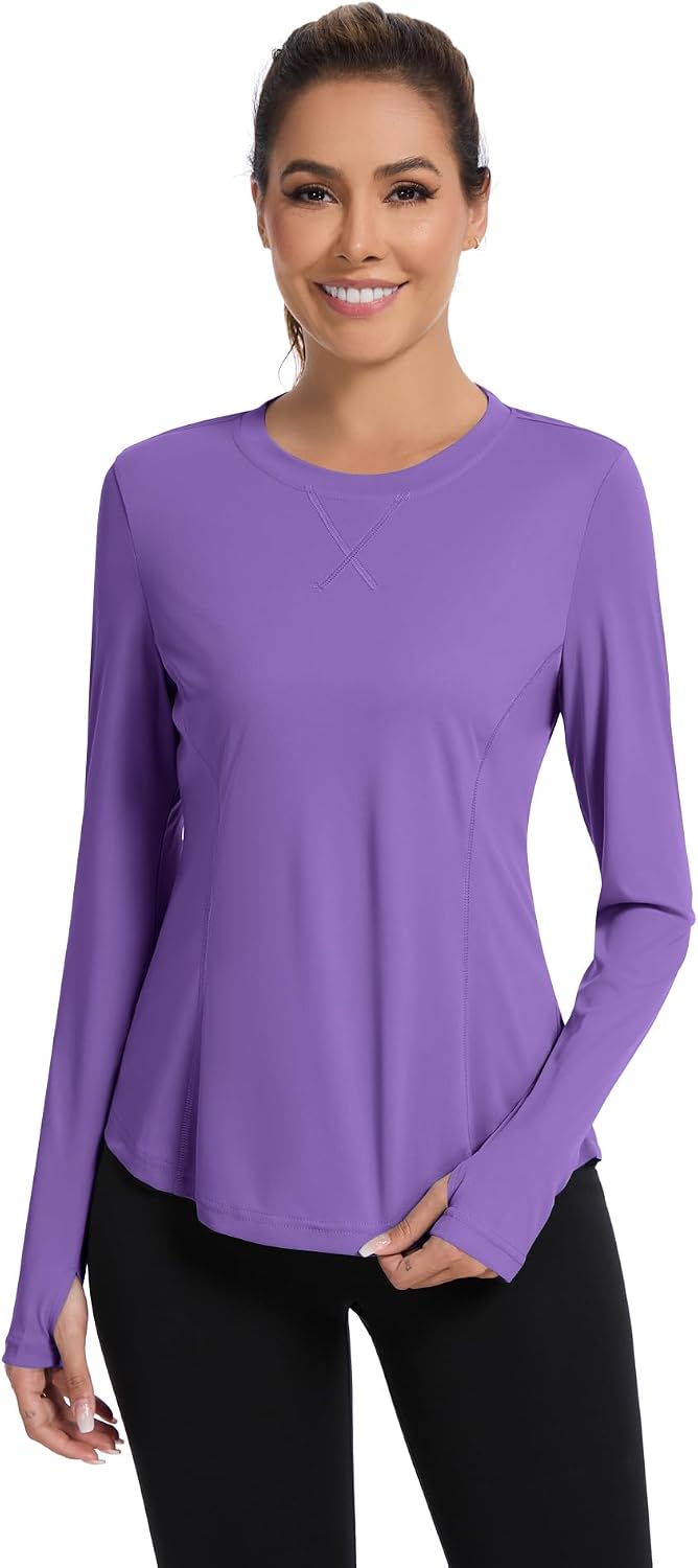 Avoogue Women UPF 50+ UV Shirts Long Sleeve with Thumb Holes Workout Sun Shirt Quick Dry Athletic Hiking Running Tops