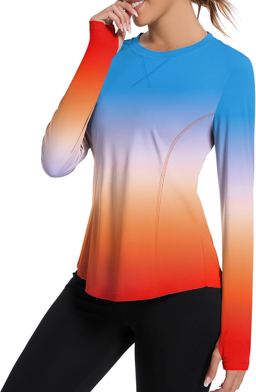 Avoogue Women UPF 50+ UV Shirts Long Sleeve with Thumb Holes Workout Sun Shirt Quick Dry Athletic Hiking Running Tops