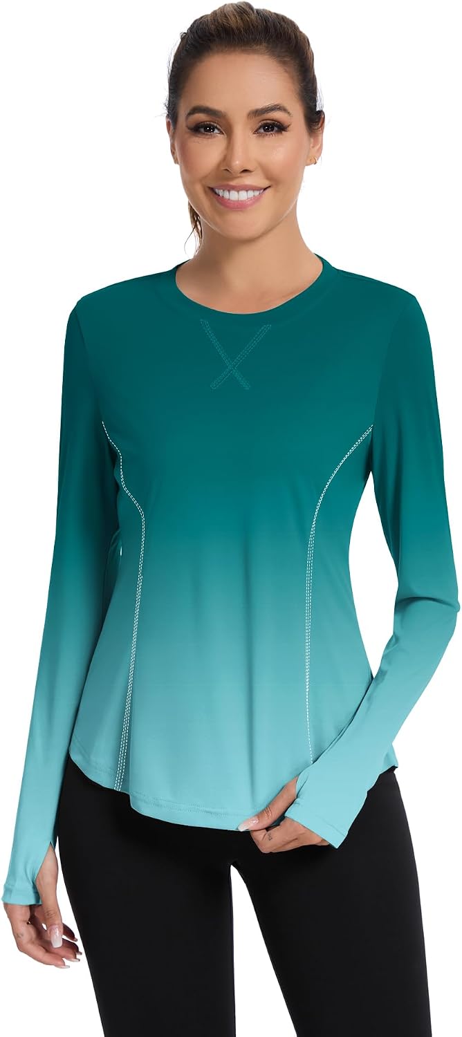 Avoogue Women UPF 50+ UV Shirts Long Sleeve with Thumb Holes Workout Sun Shirt Quick Dry Athletic Hiking Running Tops