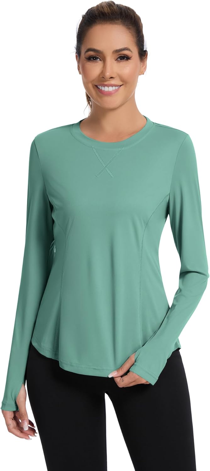 Avoogue Women UPF 50+ UV Shirts Long Sleeve with Thumb Holes Workout Sun Shirt Quick Dry Athletic Hiking Running Tops