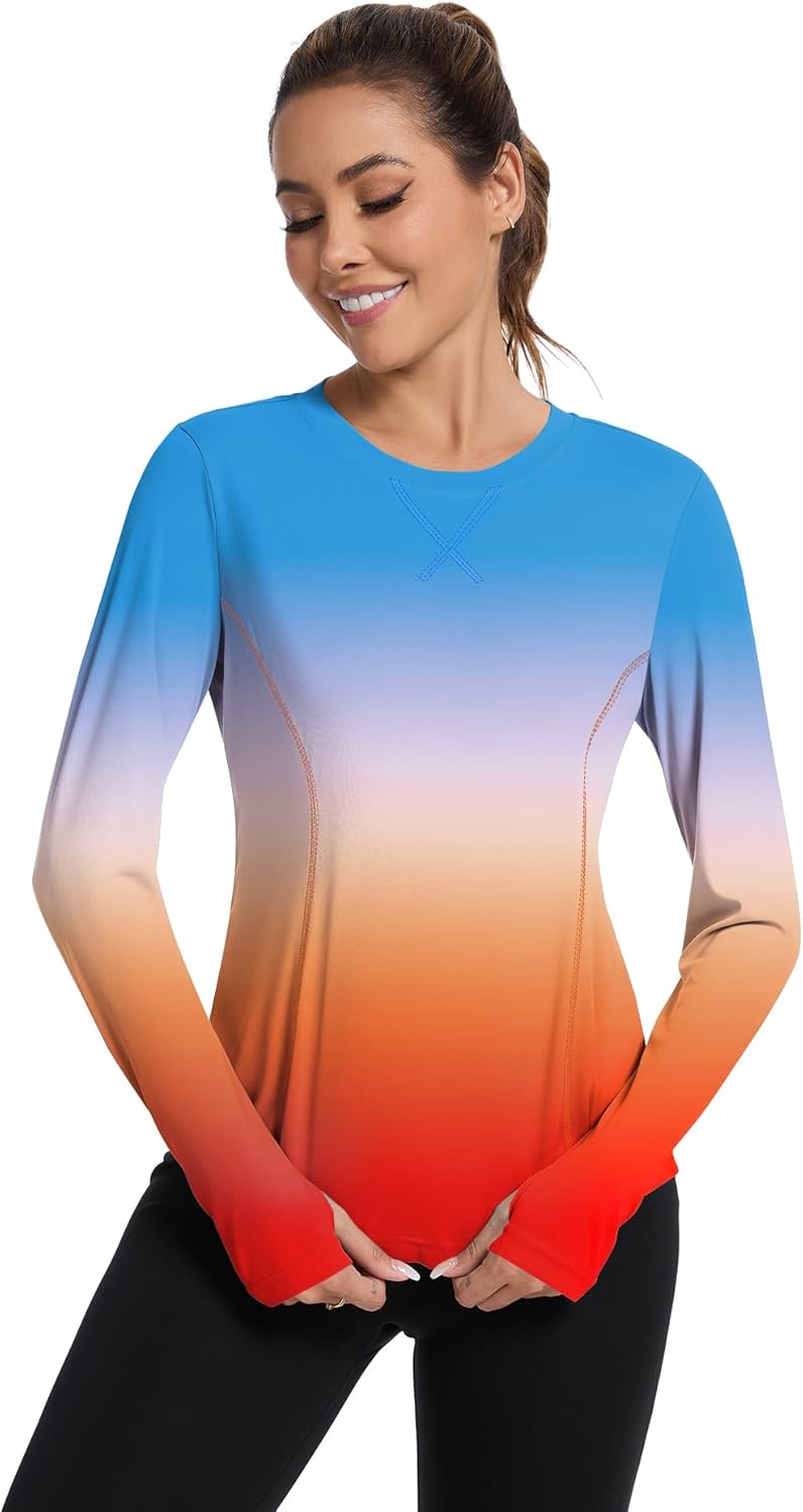 Avoogue Women UPF 50+ UV Shirts Long Sleeve with Thumb Holes Workout Sun Shirt Quick Dry Athletic Hiking Running Tops