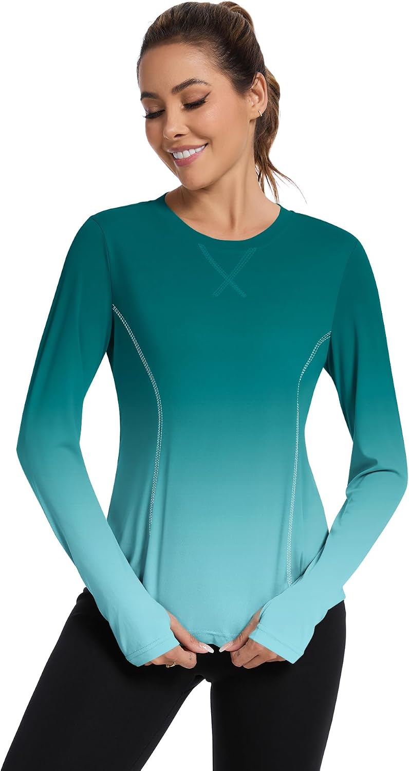 Avoogue Women UPF 50+ UV Shirts Long Sleeve with Thumb Holes Workout Sun Shirt Quick Dry Athletic Hiking Running Tops