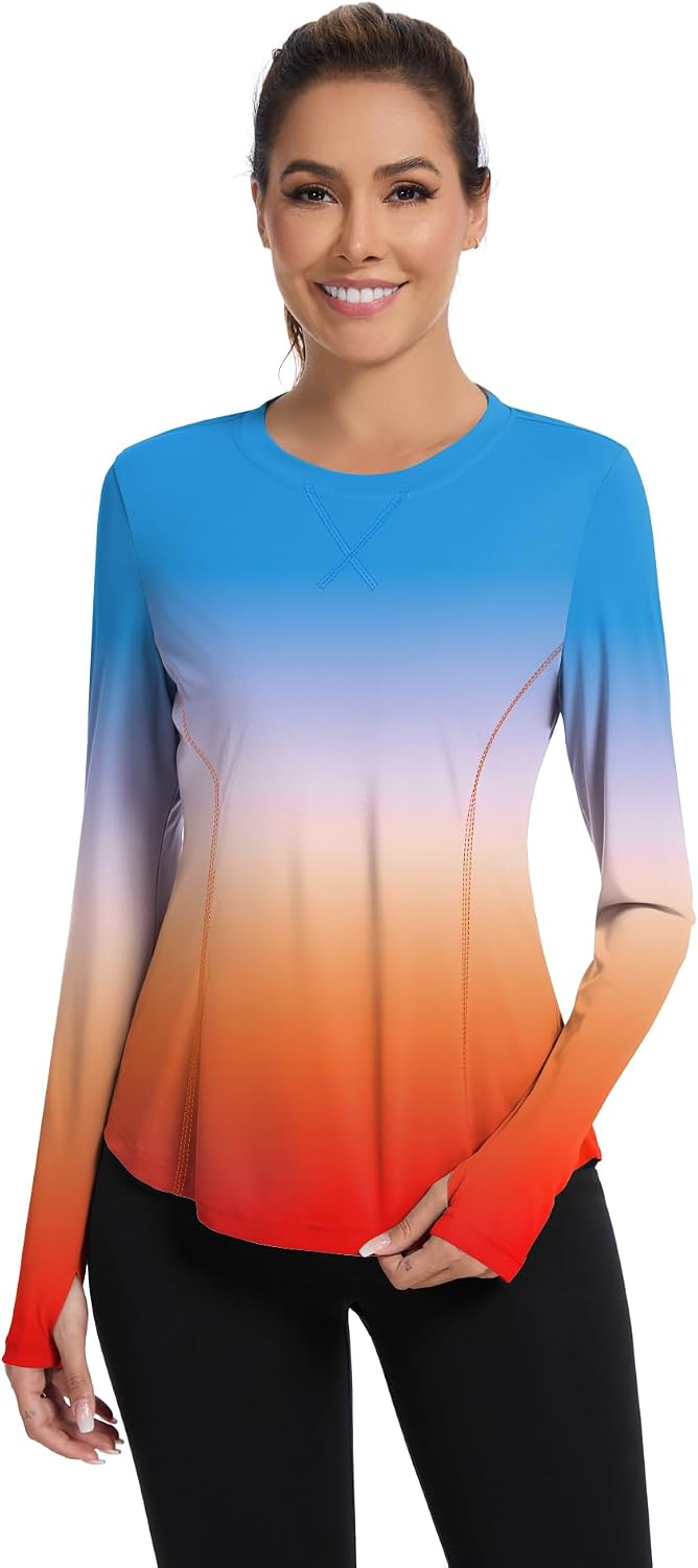 Avoogue Women UPF 50+ UV Shirts Long Sleeve with Thumb Holes Workout Sun Shirt Quick Dry Athletic Hiking Running Tops