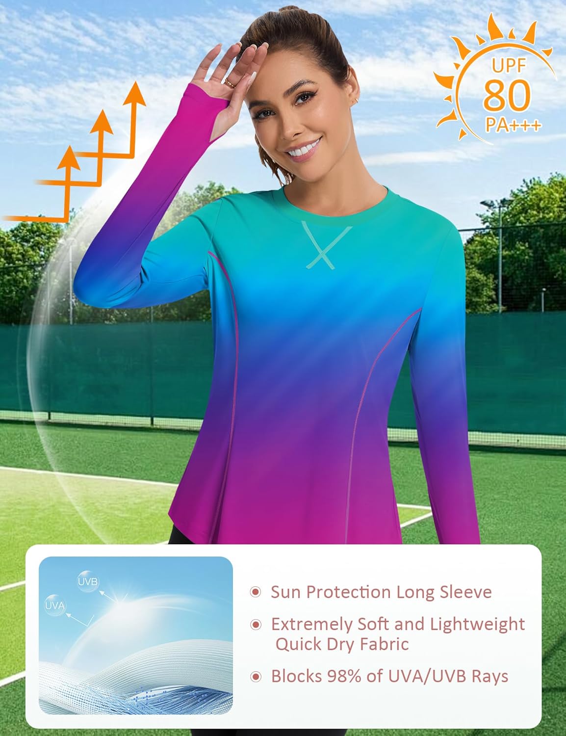Avoogue Women UPF 50+ UV Shirts Long Sleeve with Thumb Holes Workout Sun Shirt Quick Dry Athletic Hiking Running Tops