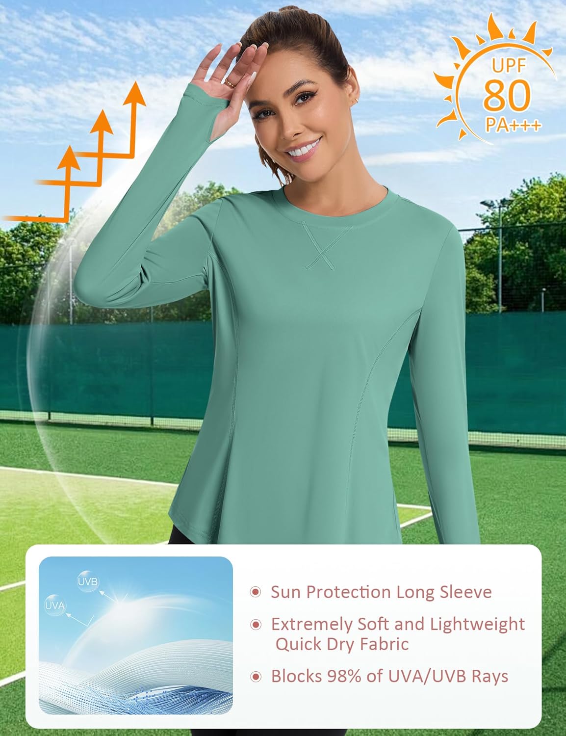 Avoogue Women UPF 50+ UV Shirts Long Sleeve with Thumb Holes Workout Sun Shirt Quick Dry Athletic Hiking Running Tops