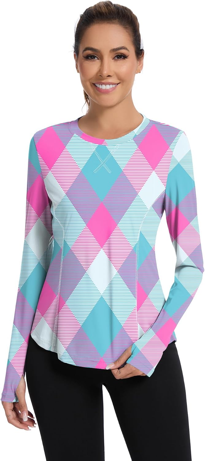 Avoogue Women UPF 50+ UV Shirts Long Sleeve with Thumb Holes Workout Sun Shirt Quick Dry Athletic Hiking Running Tops