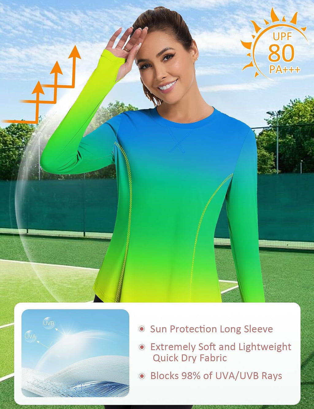 Avoogue Women UPF 50+ UV Shirts Long Sleeve with Thumb Holes Workout Sun Shirt Quick Dry Athletic Hiking Running Tops