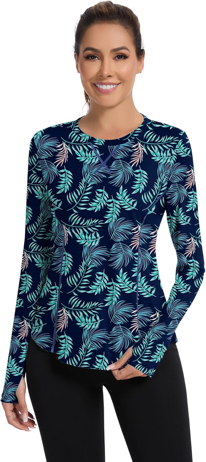 Avoogue Women UPF 50+ UV Shirts Long Sleeve with Thumb Holes Workout Sun Shirt Quick Dry Athletic Hiking Running Tops