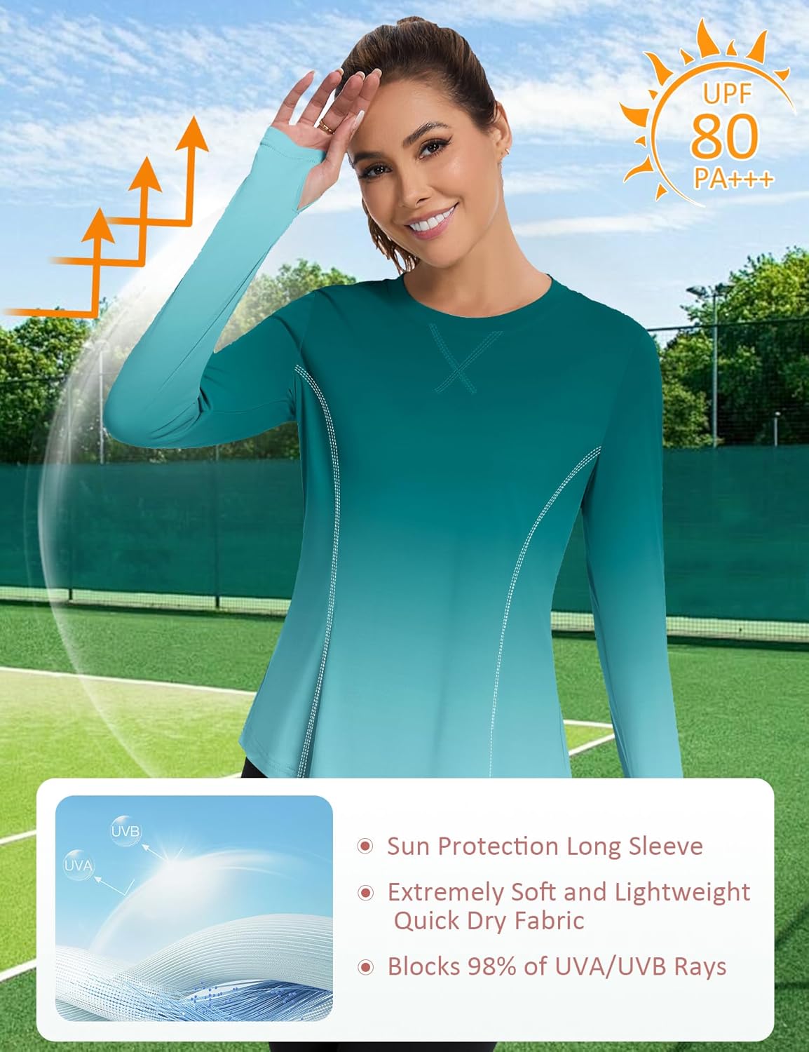 Avoogue Women UPF 50+ UV Shirts Long Sleeve with Thumb Holes Workout Sun Shirt Quick Dry Athletic Hiking Running Tops