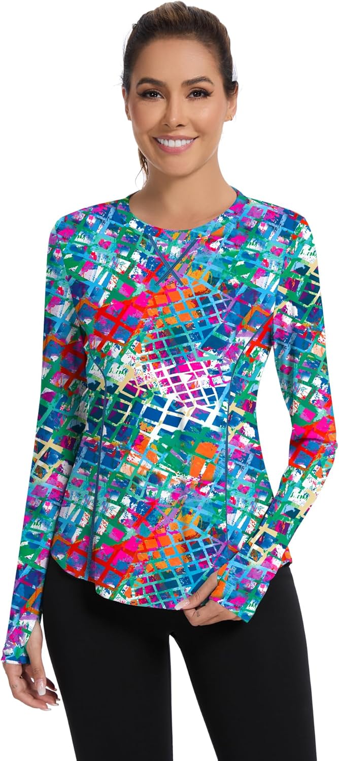 Avoogue Women UPF 50+ UV Shirts Long Sleeve with Thumb Holes Workout Sun Shirt Quick Dry Athletic Hiking Running Tops