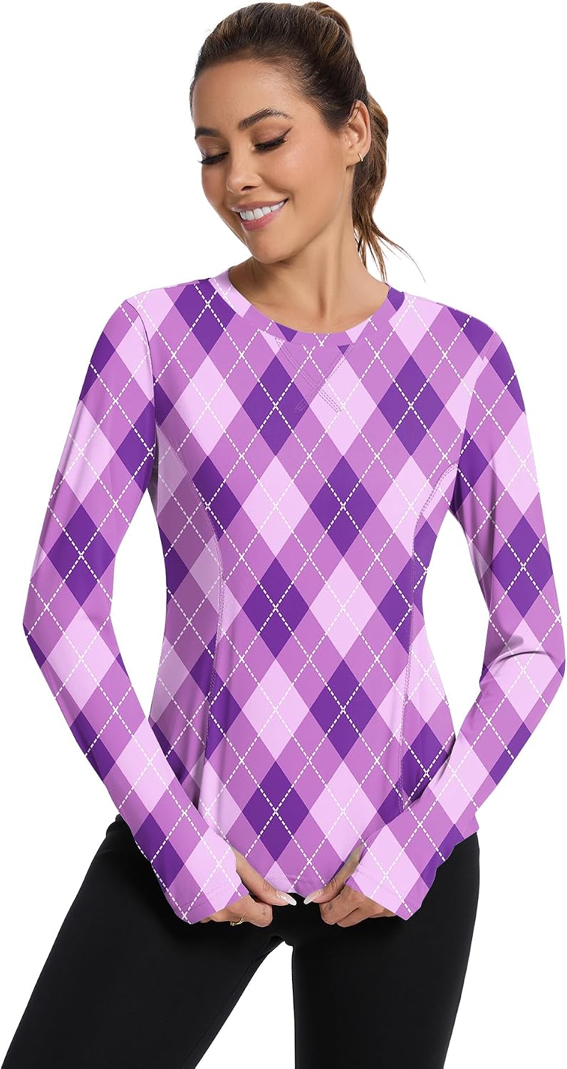 Avoogue Women UPF 50+ UV Shirts Long Sleeve with Thumb Holes Workout Sun Shirt Quick Dry Athletic Hiking Running Tops