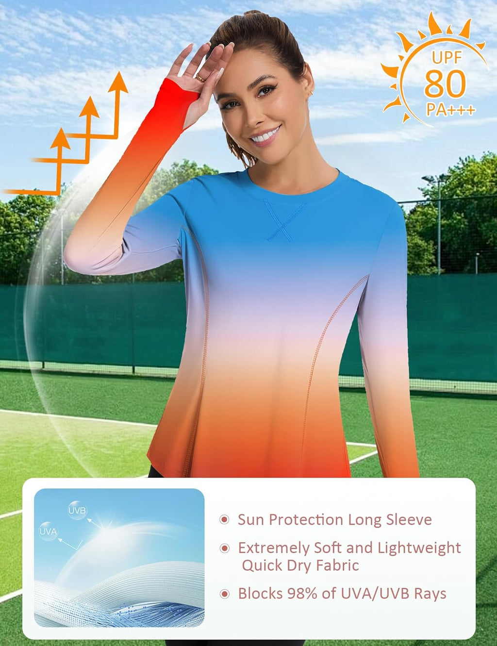 Avoogue Women UPF 50+ UV Shirts Long Sleeve with Thumb Holes Workout Sun Shirt Quick Dry Athletic Hiking Running Tops