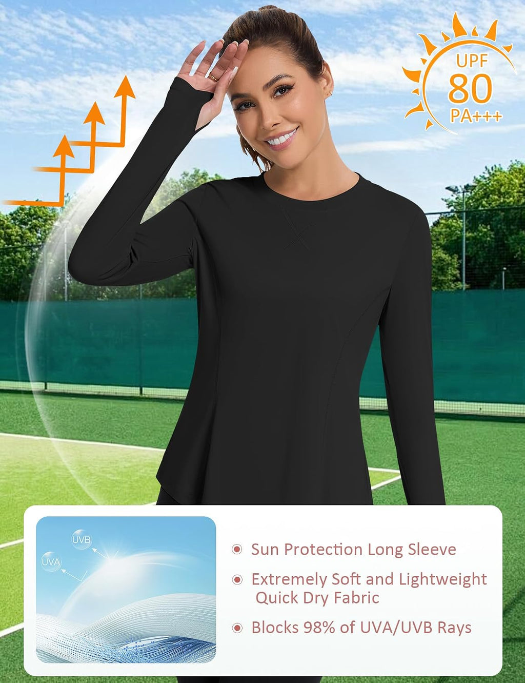 Avoogue Women UPF 50+ UV Shirts Long Sleeve with Thumb Holes Workout Sun Shirt Quick Dry Athletic Hiking Running Tops