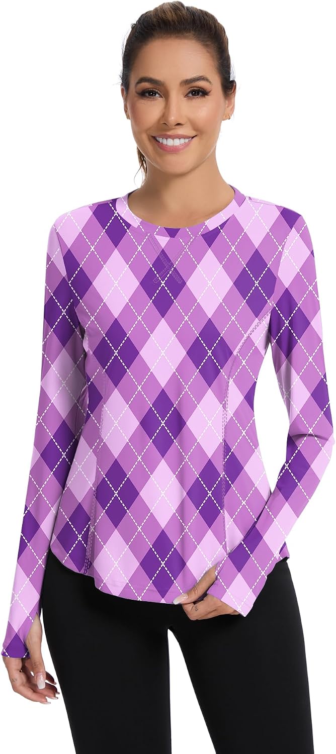 Avoogue Women UPF 50+ UV Shirts Long Sleeve with Thumb Holes Workout Sun Shirt Quick Dry Athletic Hiking Running Tops