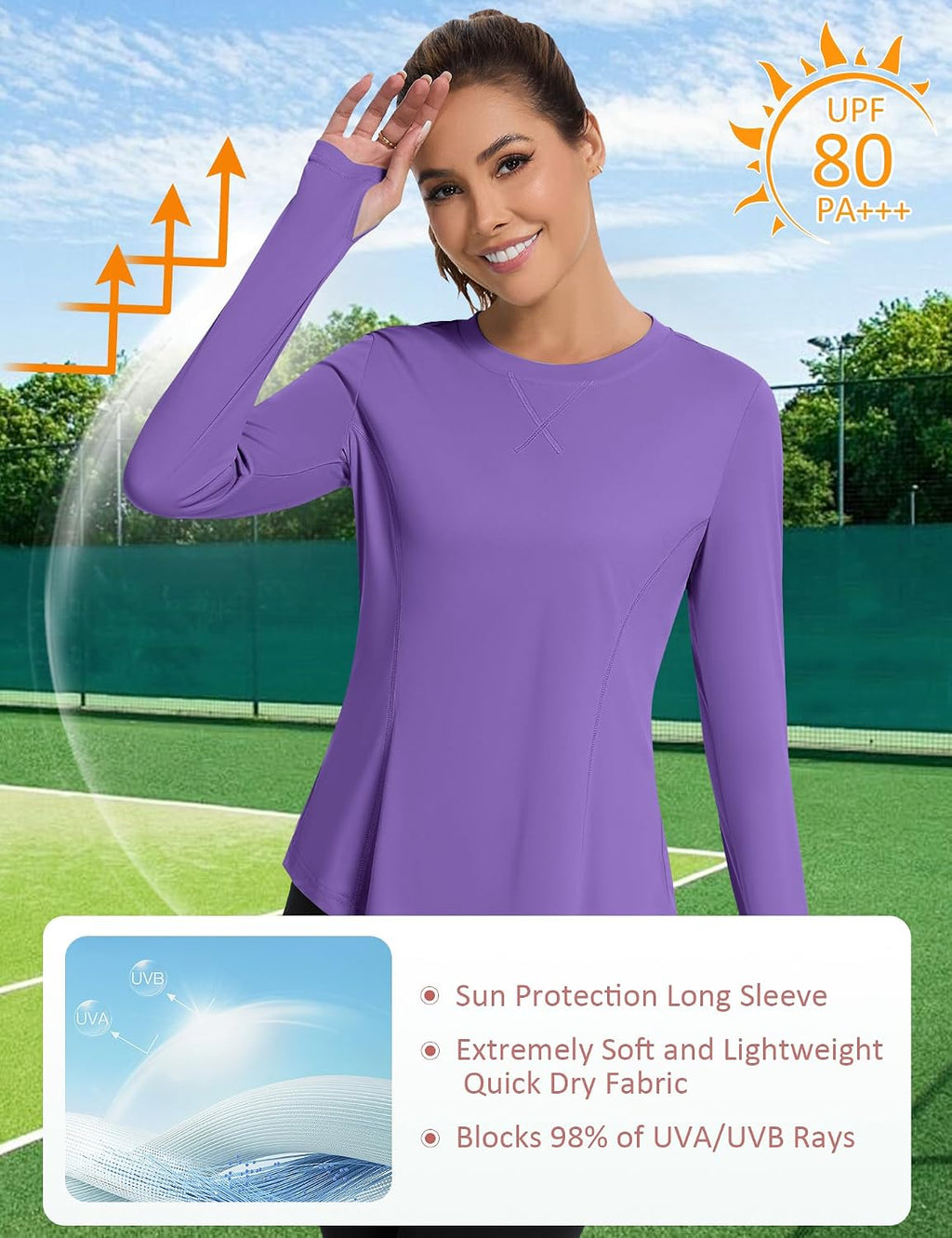 Avoogue Women UPF 50+ UV Shirts Long Sleeve with Thumb Holes Workout Sun Shirt Quick Dry Athletic Hiking Running Tops