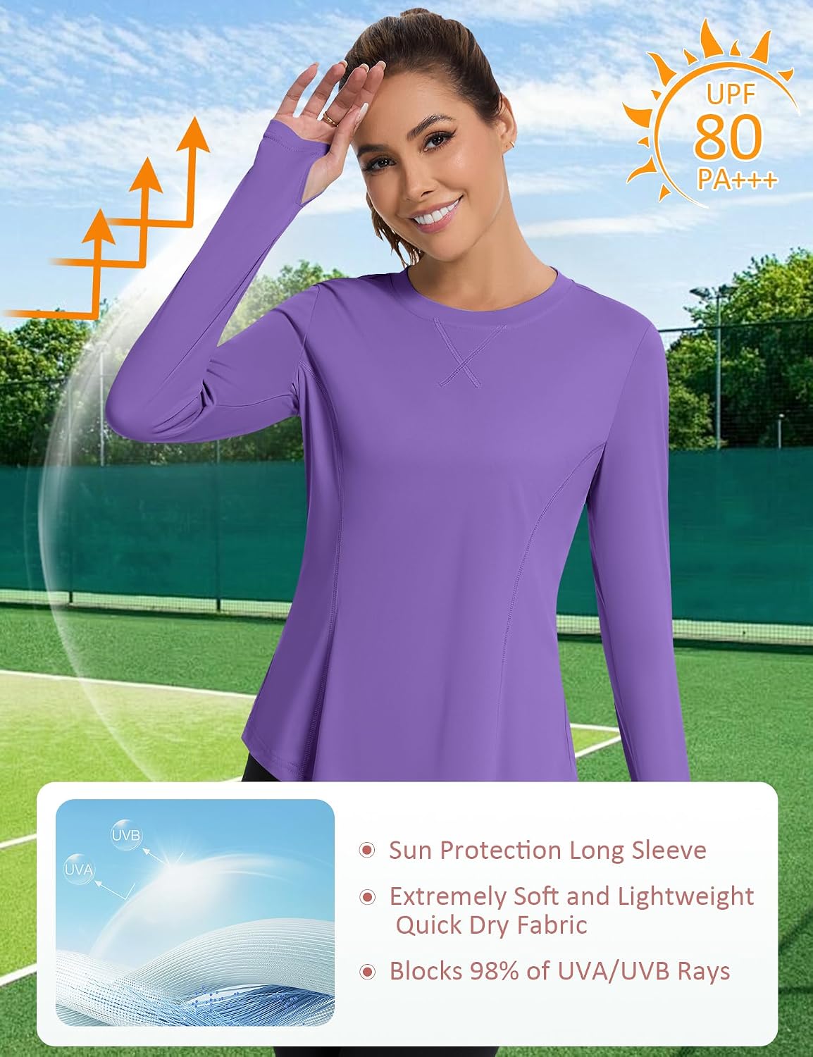 Avoogue Women UPF 50+ UV Shirts Long Sleeve with Thumb Holes Workout Sun Shirt Quick Dry Athletic Hiking Running Tops