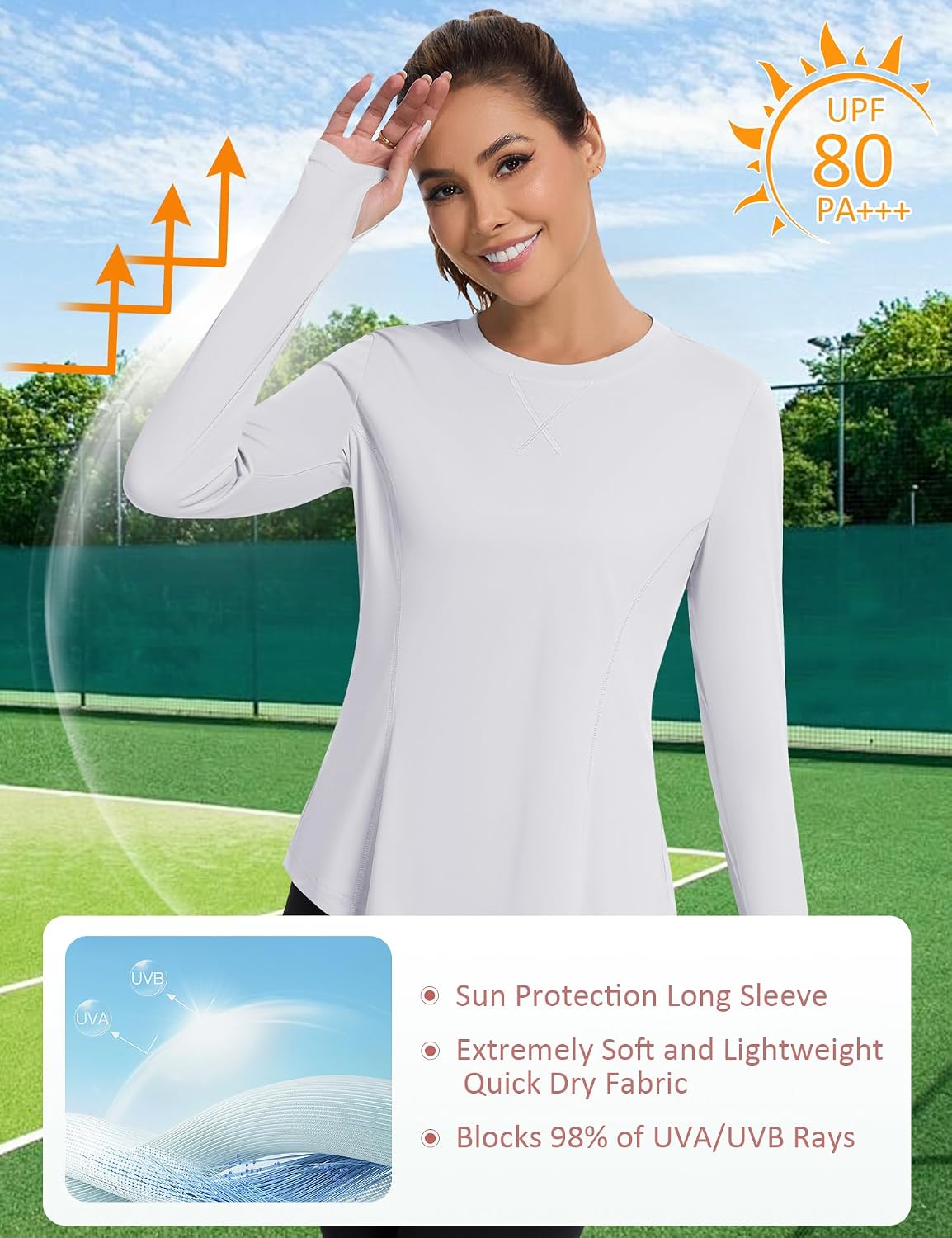 Avoogue Women UPF 50+ UV Shirts Long Sleeve with Thumb Holes Workout Sun Shirt Quick Dry Athletic Hiking Running Tops