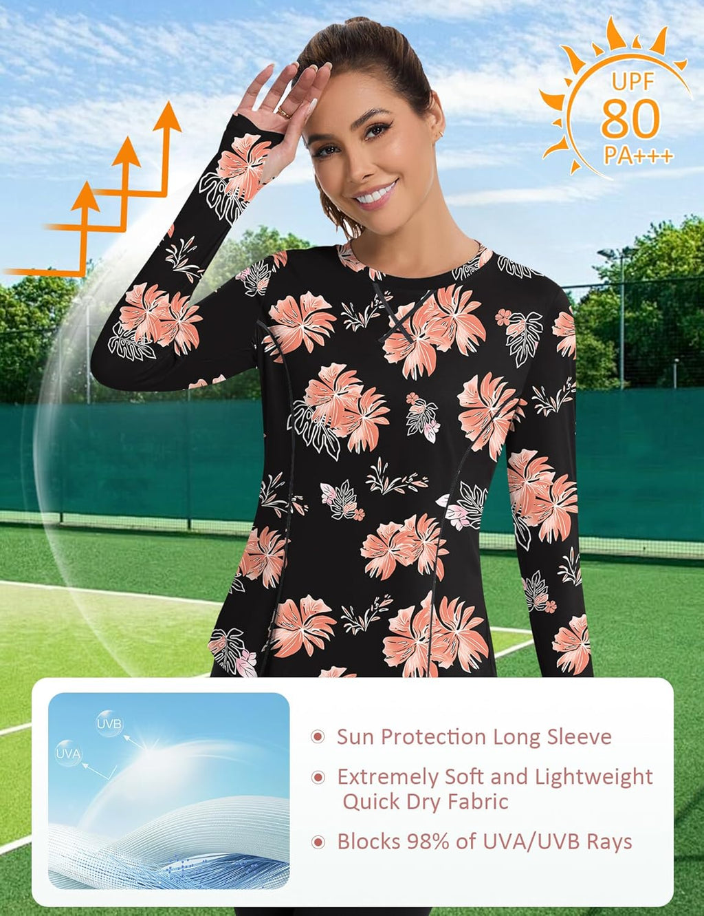 Avoogue Women UPF 50+ UV Shirts Long Sleeve with Thumb Holes Workout Sun Shirt Quick Dry Athletic Hiking Running Tops