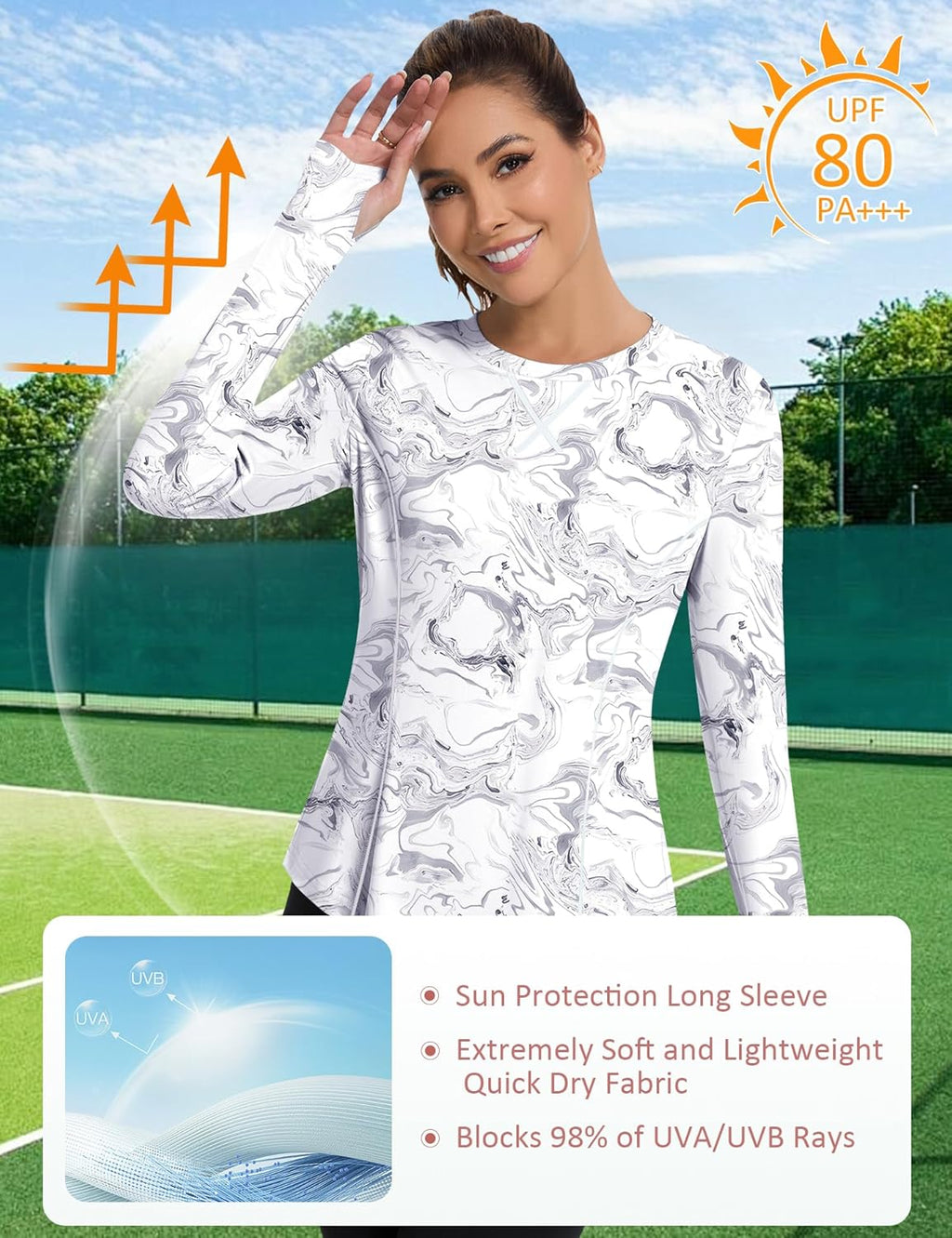 Avoogue Women UPF 50+ UV Shirts Long Sleeve with Thumb Holes Workout Sun Shirt Quick Dry Athletic Hiking Running Tops