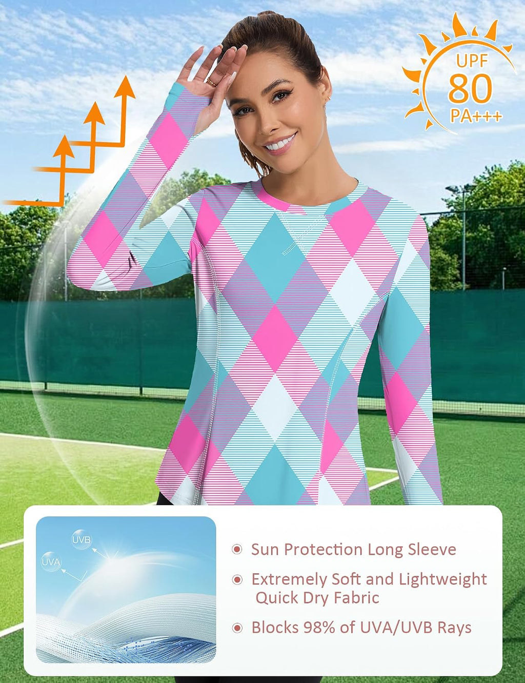 Avoogue Women UPF 50+ UV Shirts Long Sleeve with Thumb Holes Workout Sun Shirt Quick Dry Athletic Hiking Running Tops