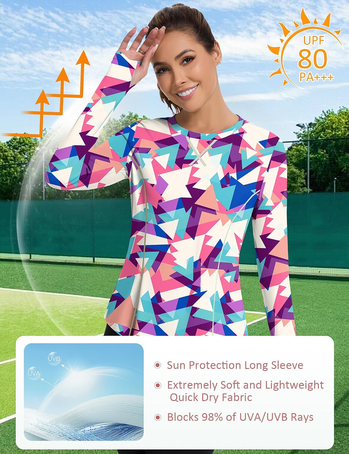 Avoogue Women UPF 50+ UV Shirts Long Sleeve with Thumb Holes Workout Sun Shirt Quick Dry Athletic Hiking Running Tops