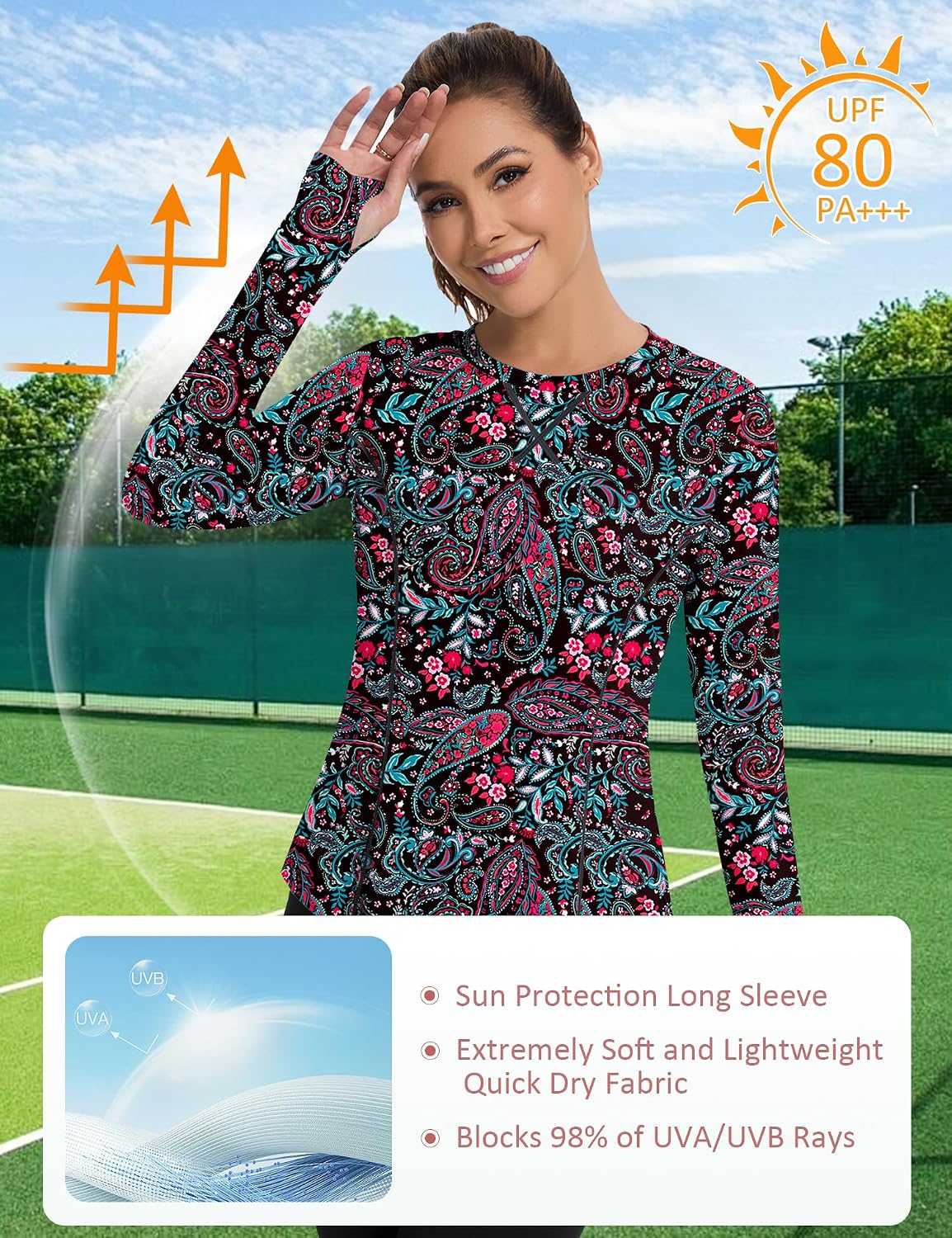 Avoogue Women UPF 50+ UV Shirts Long Sleeve with Thumb Holes Workout Sun Shirt Quick Dry Athletic Hiking Running Tops