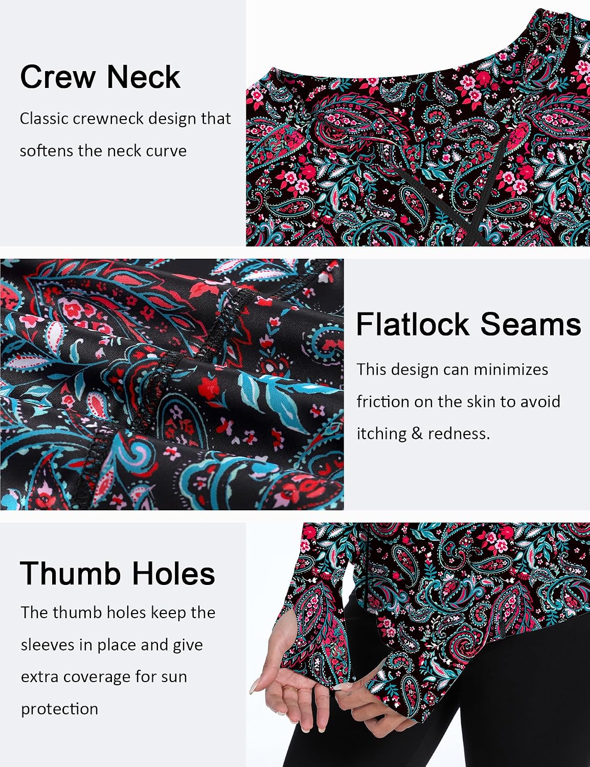 Avoogue Women UPF 50+ UV Shirts Long Sleeve with Thumb Holes Workout Sun Shirt Quick Dry Athletic Hiking Running Tops