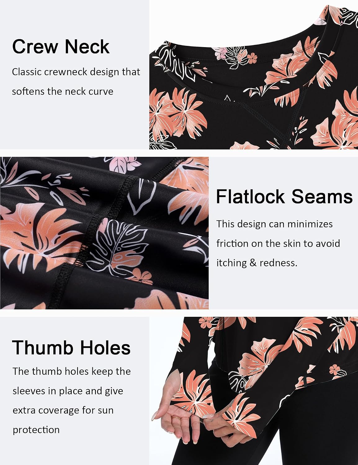 Avoogue Women UPF 50+ UV Shirts Long Sleeve with Thumb Holes Workout Sun Shirt Quick Dry Athletic Hiking Running Tops