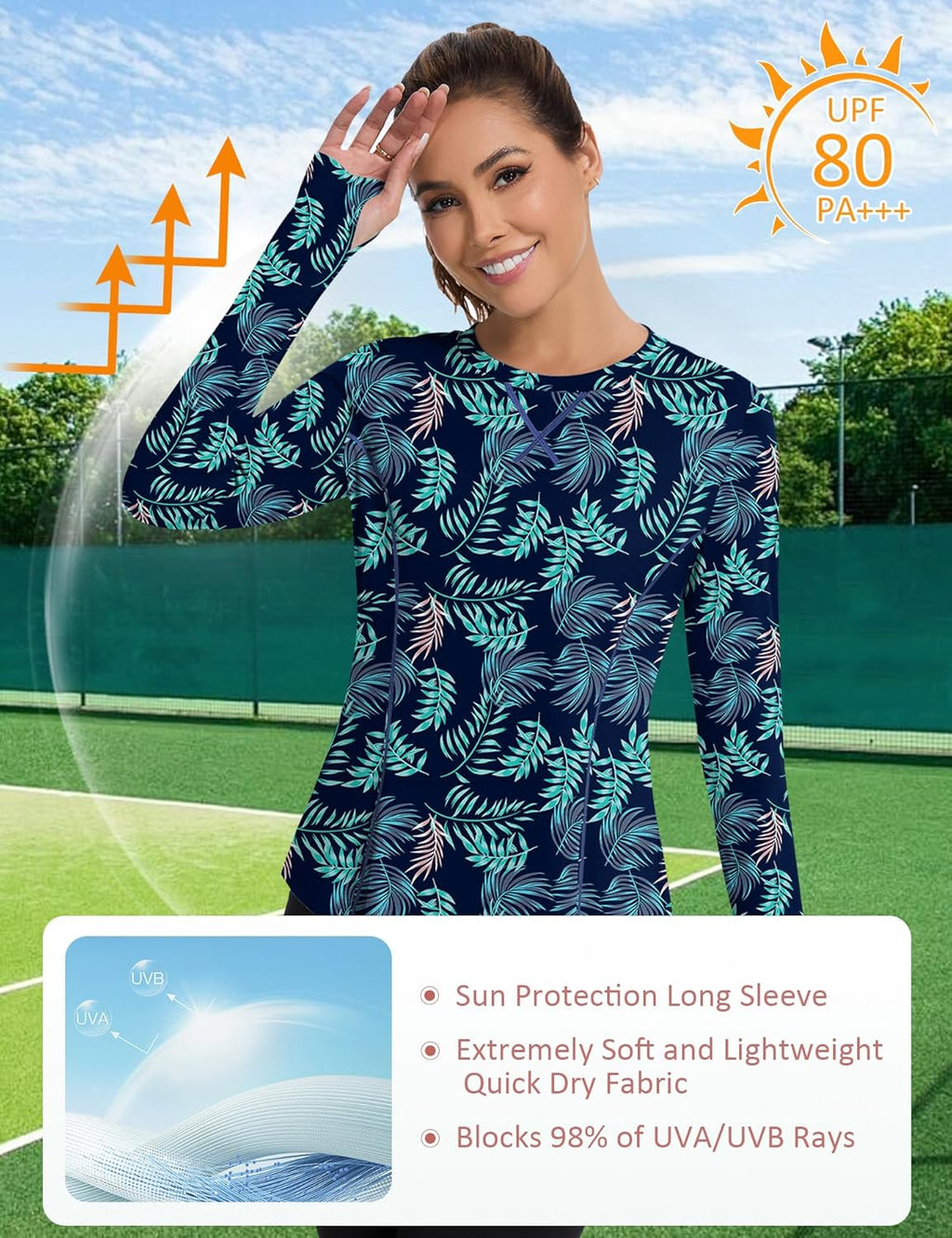 Avoogue Women UPF 50+ UV Shirts Long Sleeve with Thumb Holes Workout Sun Shirt Quick Dry Athletic Hiking Running Tops