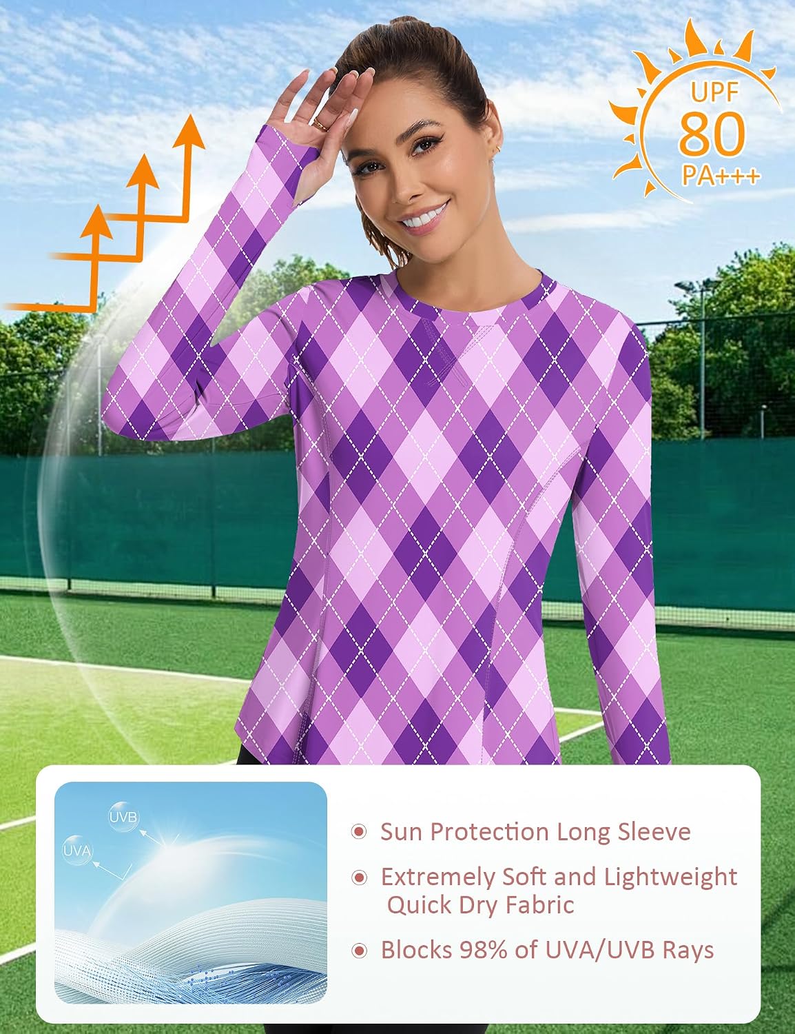 Avoogue Women UPF 50+ UV Shirts Long Sleeve with Thumb Holes Workout Sun Shirt Quick Dry Athletic Hiking Running Tops