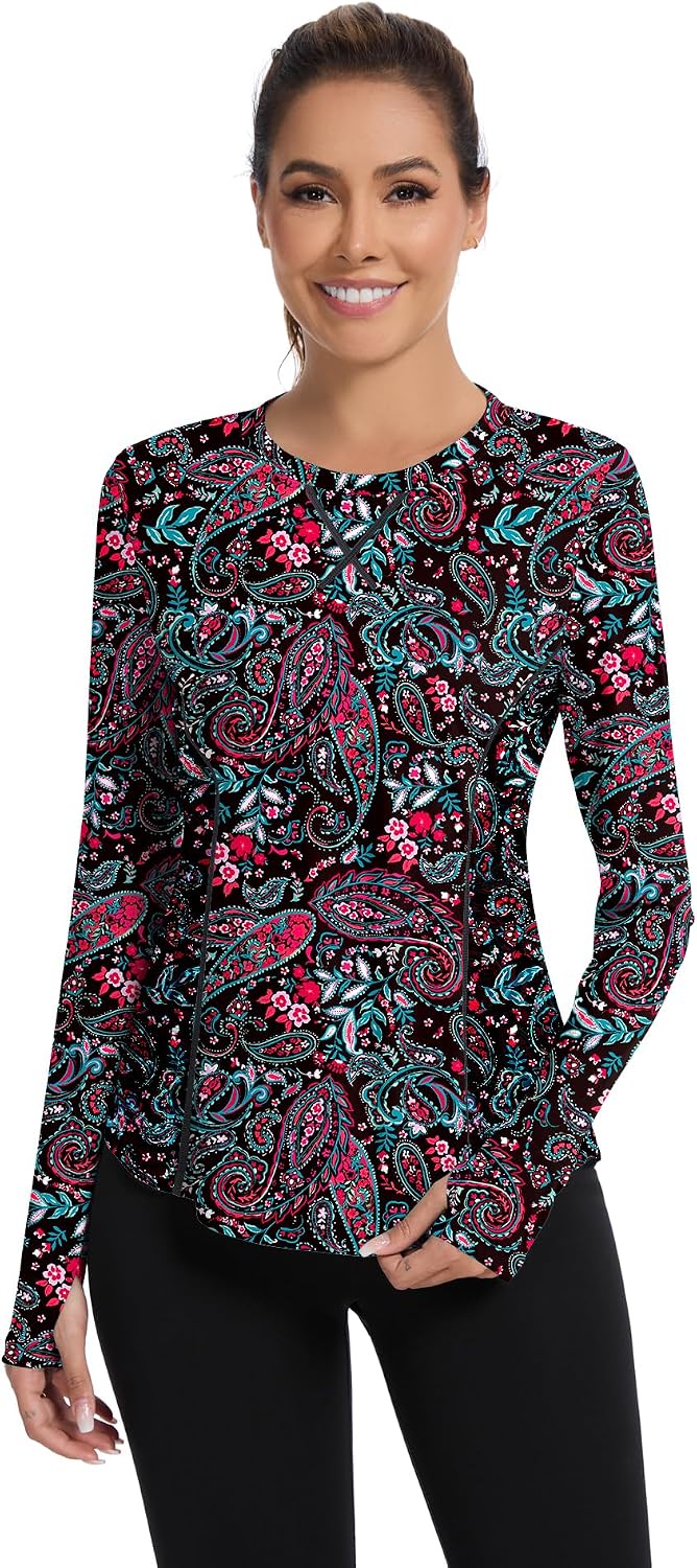 Avoogue Women UPF 50+ UV Shirts Long Sleeve with Thumb Holes Workout Sun Shirt Quick Dry Athletic Hiking Running Tops